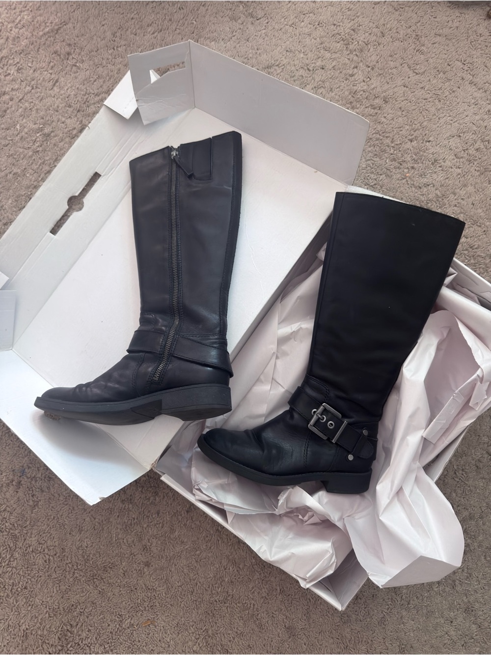 Nine West Black Buckle Knee-High Women’s Riding Boots - 7